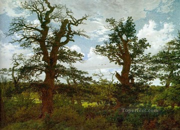 Bosque Painting - Paisaje con robles y un bosque romántico de cazador Caspar David Friedrich